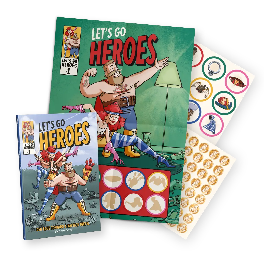 Let's Go Heroes-missionspakke, der omfatter en plakat med flotte superhelteillustrationer og en bog med ti farverige fortællinger, bevægelseslege og fyrre udfordringer, designet til at engagere børnene og fremme fysisk aktivitet. Medfølgende udstyrsklistermærker til at dekorere plakaten og guldmedaljeklistermærker til bogens gennemførte opgaver tilføjer et element af interaktivitet og belønning, som motiverer børnene til at fuldføre deres missioner med glæde og entusiasme.